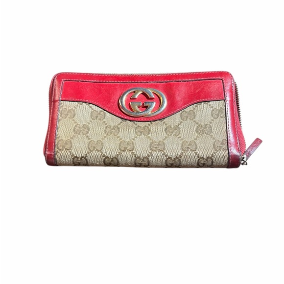 Gucci Handbags - Gucci GG Supreme Interlocking G Zip Around Wallet Red Leather